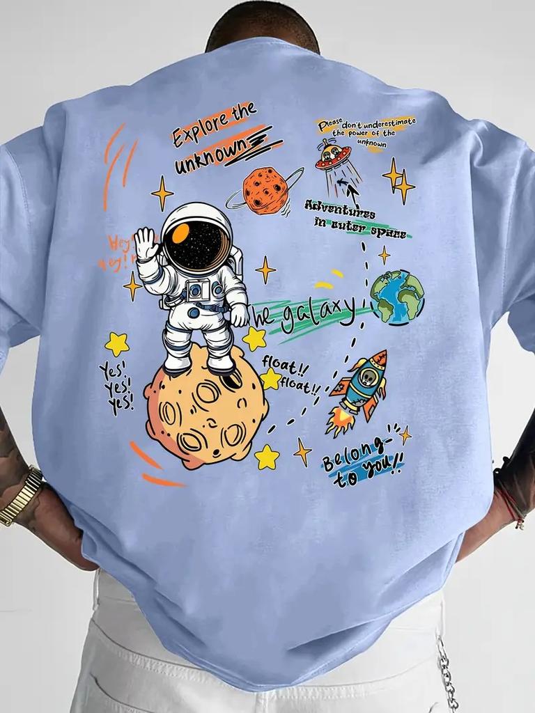 The 2025 Summer New Mens Tshirt Is a Casual and Fashionable Astronaut Print Breathable Mesh Outdoor Street Mens Wear
