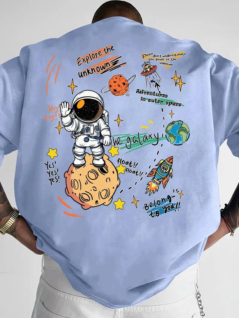 

The 2025 summer new mens Tshirt is a casual and fashionable astronaut print breathable mesh outdoor street mens wear 4XL