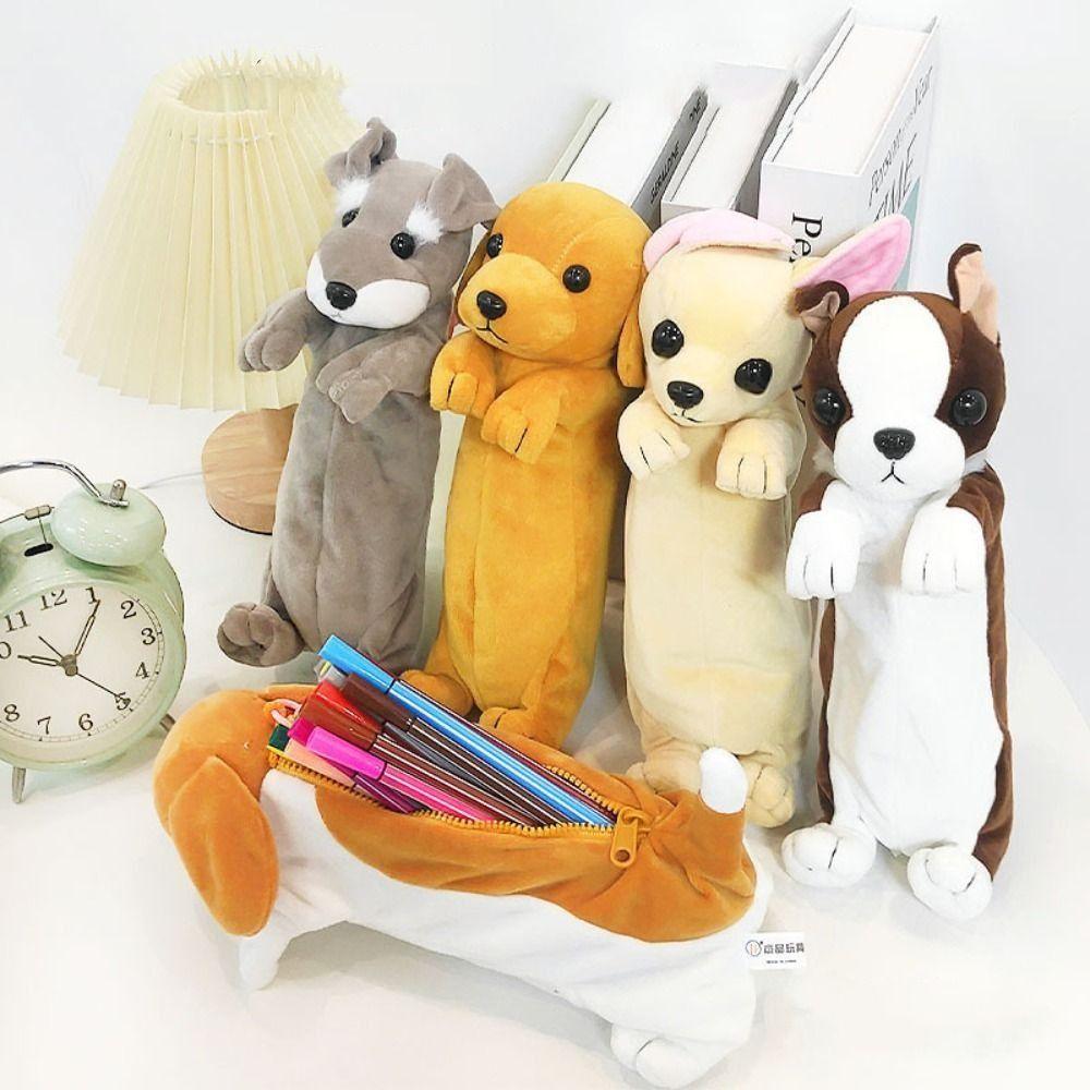 Soft Plush Dogs Pencil Bag Novelty Stationery Storage Bag Kawaii Puppy Pencil Pouch Students