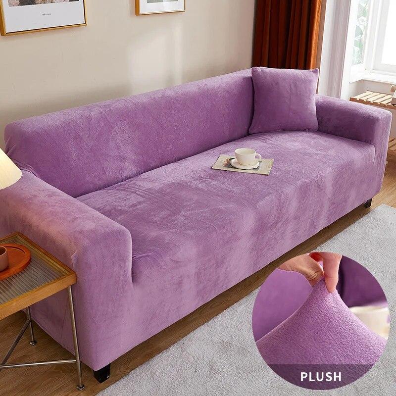 Thickened Plush Sofa Cover For Living Room Solid Color Elastic Sofa Slipcovers Tight Wrap All Inclusive Non Slip Sofa Towel