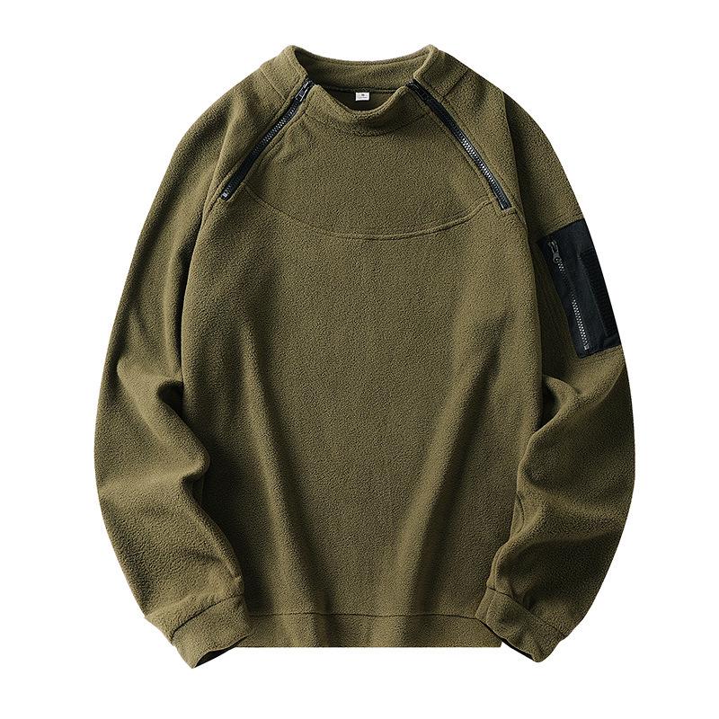 Men's Autumn/Winter Tactical Hoodie - Stand-up Collar, Warm, Loose, Breathable, Solid Color, Plus Velvet, Thickened
