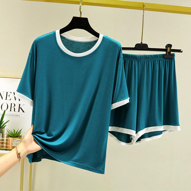 Men's Summer Suit Short + Sleeved T Shirt Two Piece Set Thin Loose Casual Shorts Home Modal Wear
