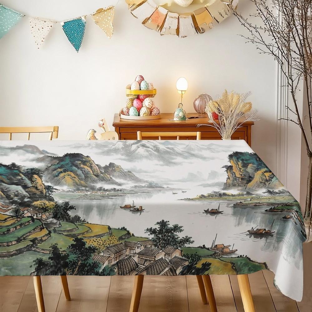 Landscape Painting Rectangle Table Cloth for Table Decor Kitchen Dining Waterproof Reusable Tablecloth for Table Indoor Outdoor