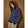 Coolhu Navy Blue Lazy Style Warm Color-Block Striped Knit Crew Neck New Women's Fashionable Versatile Sweater