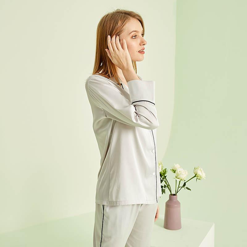 Long-sleeved Satin Cardigan Trousers Pajamas Loose Casual Home Wear Pajamas Women Solid Color Pajamas