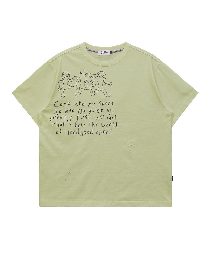 HOODHOOD Three Alien Damaged Short Sleeve T-Shirt Sage Green