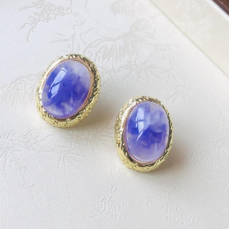 Vintage High-End Oval Texture Tiger Eye Stud Earrings Luxury Minimalist Design Luxury Feelings Jewelry Accessories