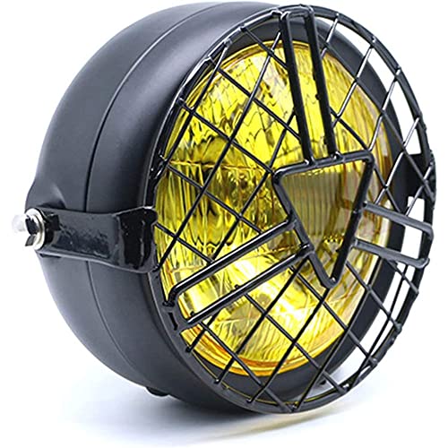Ranzek Universeller Motorrad-Halogen-Scheinwerfer, Retro Cafe Racer Bobber Chopper Scheinwerfer für CG125 GN125, 6,5 Zoll, mit Scheinwerfer-Schutz und Scheinwerfer