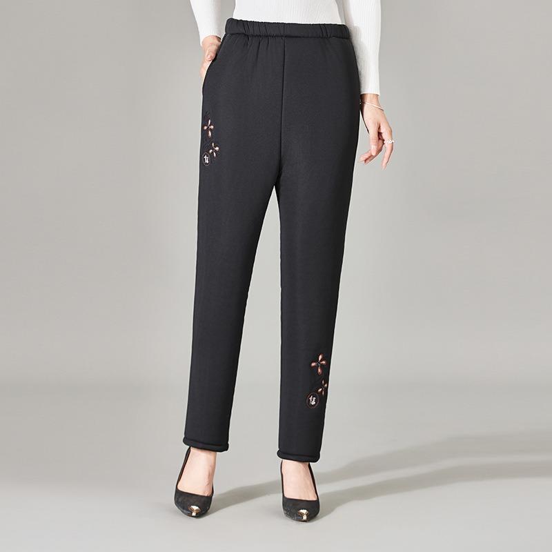 Elderly cotton pants female mother lamb wool pants piled and thickened outer wear winter old lady high waist loose grandma pants
