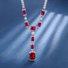 Jewelry Copper Plated Real Gold Simulation Red Corundum Blue Spinel Versatile Chain Premium Banquet Necklace Women'S 8 * 10
