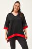 Women's Big Size Blouse Plus Size Black-Green Blouse with Tulle Detail On Sleeves and Skirt