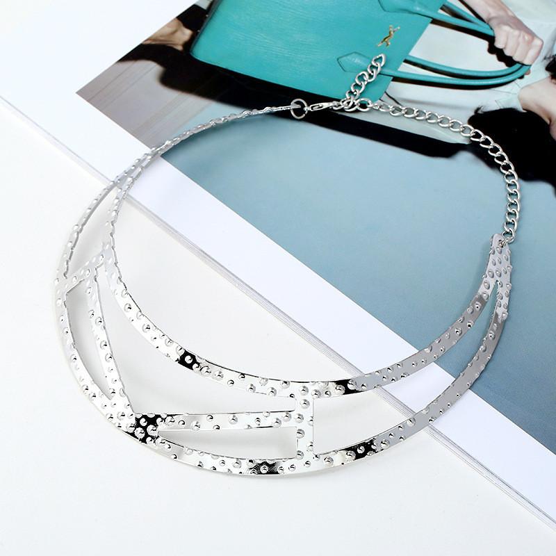 Geometric Metal Choker Necklace With Electroplated Surface Fashion Accessories