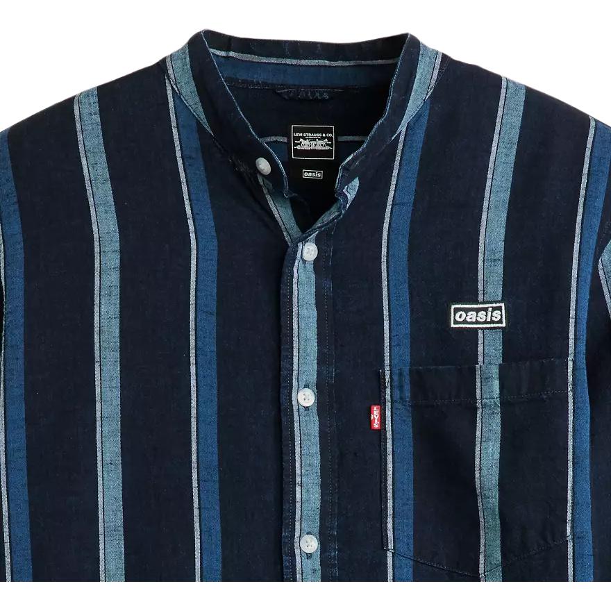Levis Oasis Collaboration SS25 Striped Loose Fit Button Logo Single Pocket Embroidered Long Sleeve Shirt Men shirts 005M3-0001