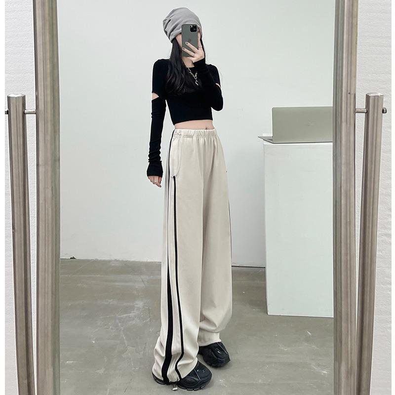 Autumn and Winter Striped Casual Sweatpants High Waist Loose Apricot Sweatpants Mopping Floor Walking Pants Slim Wide Legs Slim Fit