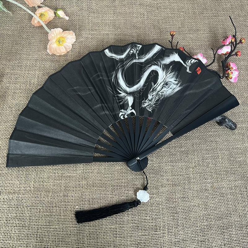 Chinese-Style Traditional Fan, Double-Sided Silk Cloth, High Aesthetic Value, Student Plastic Folding Fan, Sturdy and Durable, Hanfu Dance Fan
