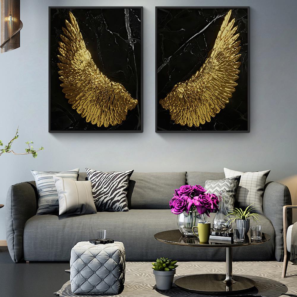 Golden Angel Wings Modern Canvas Art Posters and Prints Fashion Luxury Wings Paintings On the Wall Art Pictures Home Decor Cuadro