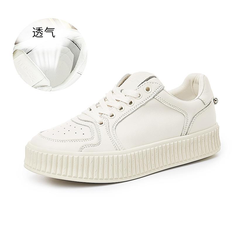 Leather Simple Solid Color Little White Shoes Women's 2025 Spring and Summer New Thick-soled Small Man Height Increase Casual Versatile Board Shoes