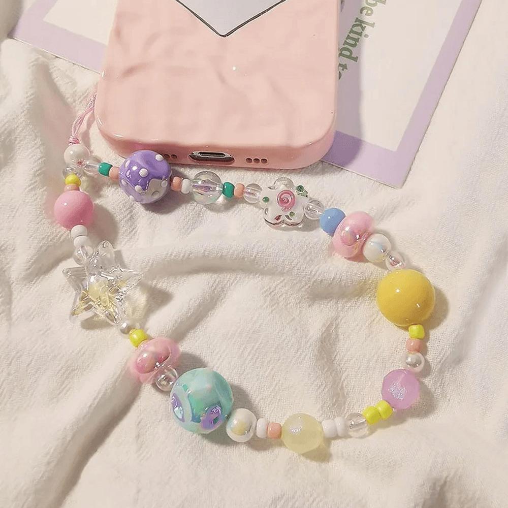 Colorful Beaded Phone Straps 14cm DIY Graffiti Acrylic Star Anti-Lost Phone String Key Chain
