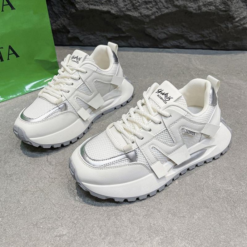 

thick-soled mesh color matching sneakers women s autumn and winter new running shoes women s silver versatile dad shoes 40