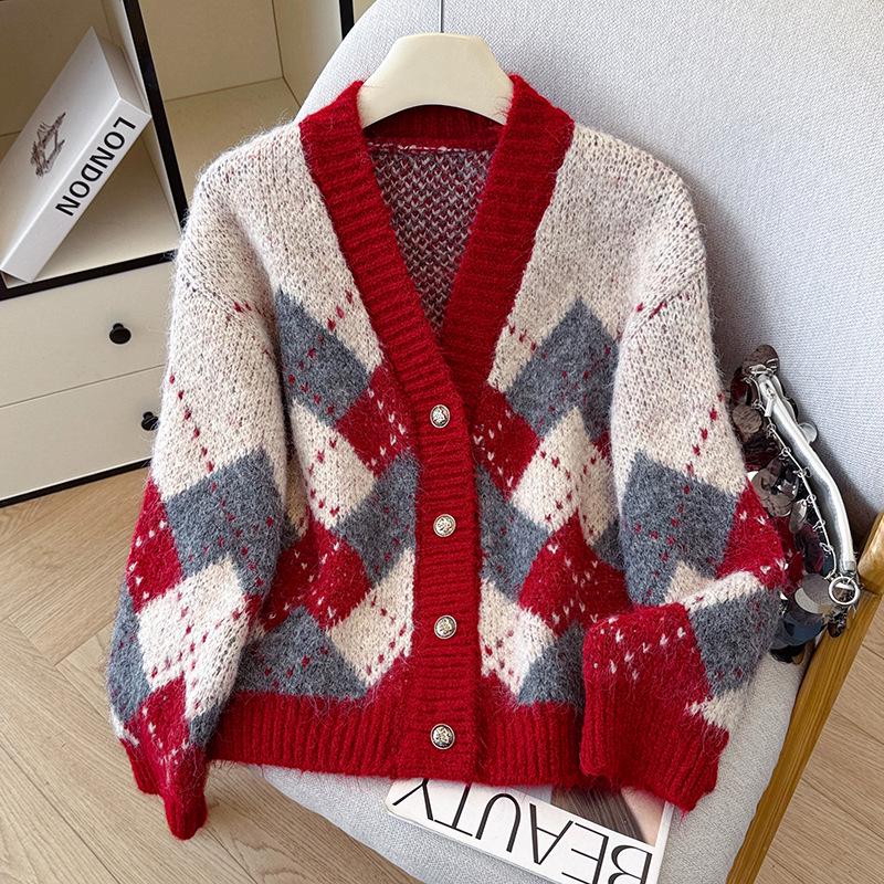 2026 Autumn/Winter Retro Academy Style Loose Knit Cardigan Sweater for Women