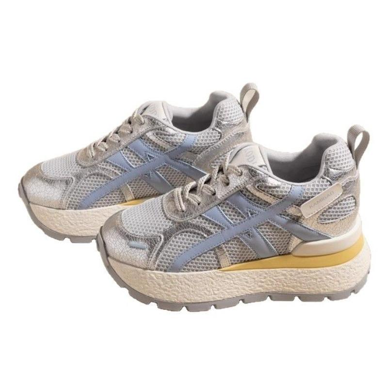 Inner heightening leather women's thick-soled new summer mesh breathable casual sports shoes