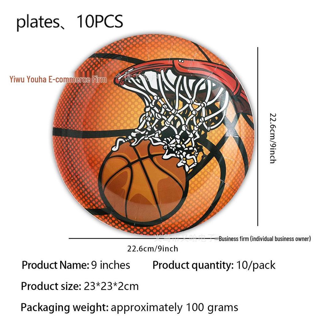 NBA Season Party Tableware: Basketball-Themed Plates, Napkins, and Tablecloth for Fan Birthdays and Celebrations.