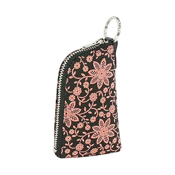 Inden-ya Key Case D, Deer Leather, Black Base X Pink Lacquer, Clematis Pattern, 4707-51-169