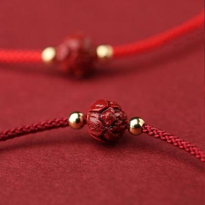 Cinnabar Lotus And Titanium Bead Protection Lucky Red String Natural Cinnabar Protection Bracelet Gift