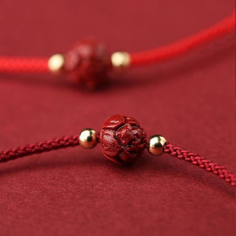 Cinnabar Lotus And Titanium Bead Protection Lucky Red String Natural Cinnabar Protection Bracelet Gift