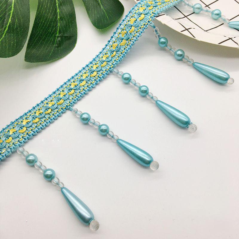 

12M Curtain Beads Lace Tassel DIY Curtain Mantle Head Decor Accessories Imitation Pearl Beaded Fringe Lace Trim Upholstery 12M