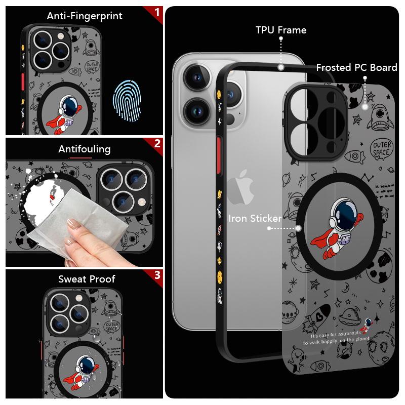 Magnetic For Magsafe Cosmonaut Case For iPhone Air 17 14 Pro Max 16e 16 15 Plus 12 13 Pro 11 Luxury Shockproof Hard Matte Cover