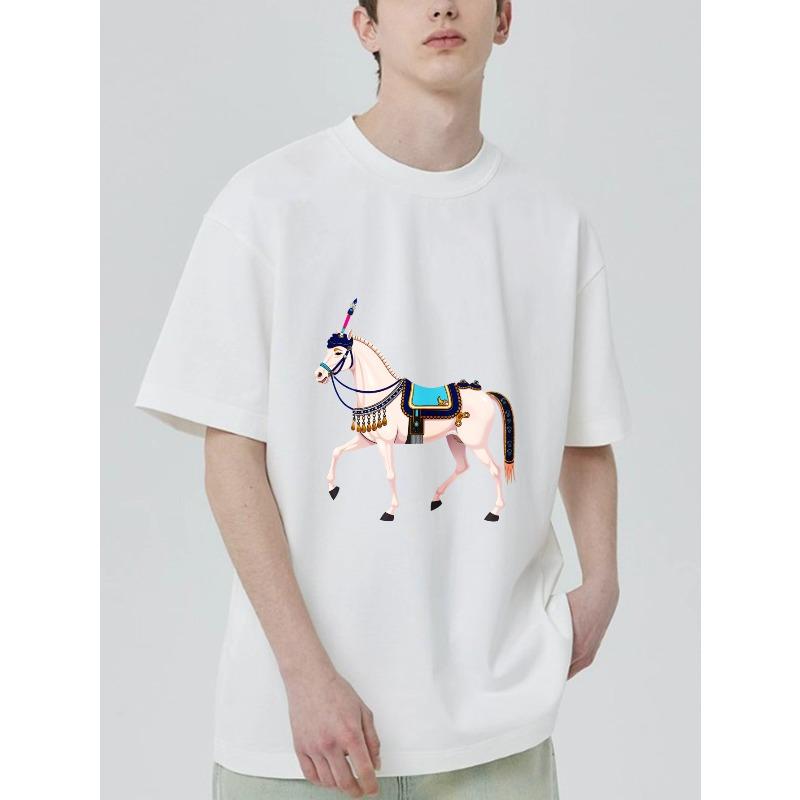 Black T Shirt With Decorated Horse Print For Casual Wear