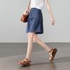 SOFSIL Women's Elastic Waist Wide-Leg Denim Shorts