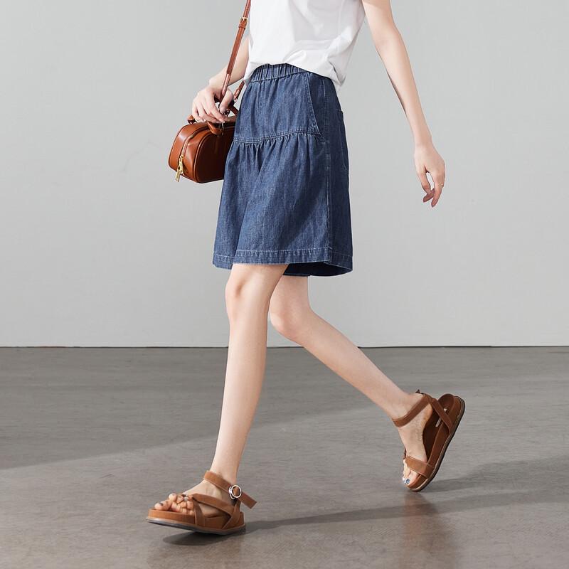SOFSIL Women's Elastic Waist Wide-Leg Denim Shorts