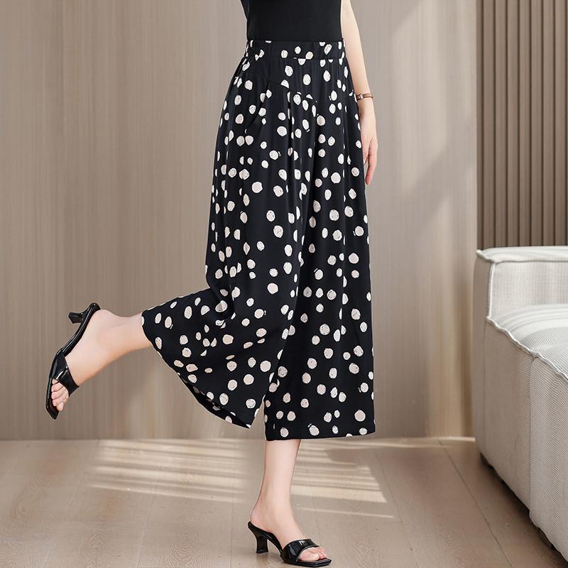 Plus Size Summer Women's Wide Leg Pants High Waist Loose Vintage Clothes Elastic Waist Casual Pants