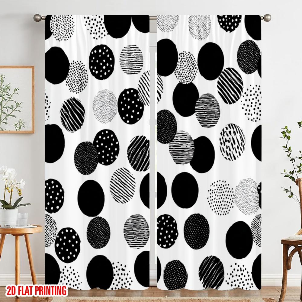 2pcs,2D plane printing Curtains Black and White Circles Versatile Polyester (without rod) Festive Ldeal for Bedroom, Living