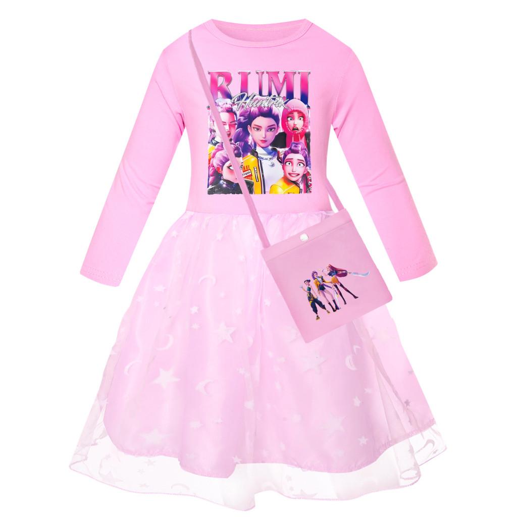 

Детское платье для девочек в стиле аниме, мультяшное, поп-певица, суперзвезда Руми Зои Мира с принтом, сетчатое, радужное, с круглым вырезом, повседневное, хлопковое 110cm