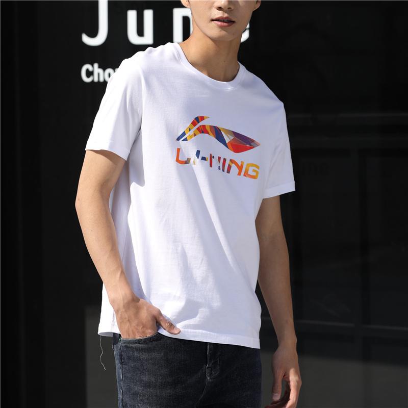Li Ning T Shirts Men's White Crew Neck Moderate Straight Fit AHSQ747-2