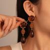 Vintage Brown Acrylic Water Drop Earrings For Women Girls Fashion Metal Round Geometric Dangle Earrings Wedding Jewlery Gifts
