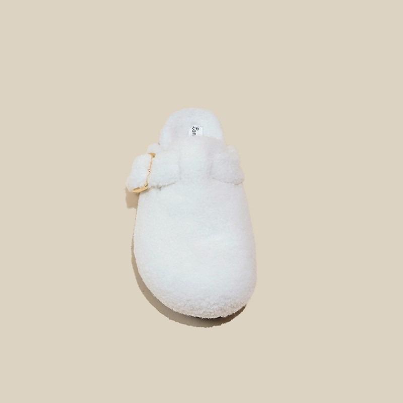 Lamb wool bag head half slippers women's new thick-soled wool slippers autumn and winter wear half-support single shoes