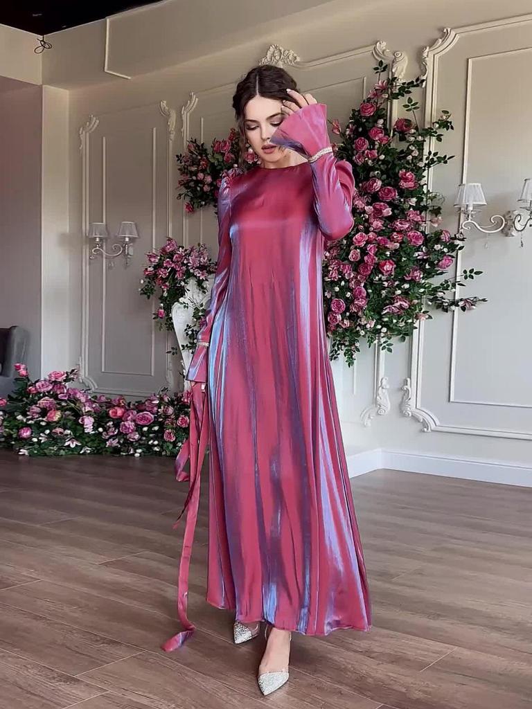 2024 Satin Elegance: Shiny Solid Color Saudi Dress Skirt with Large Hem