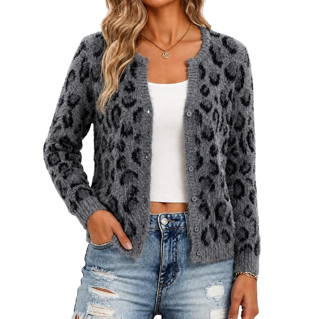 Cardigan maglione con stampa leopardata pigra Maillard 2026 e giacca corta invernale nuova rétro snellente