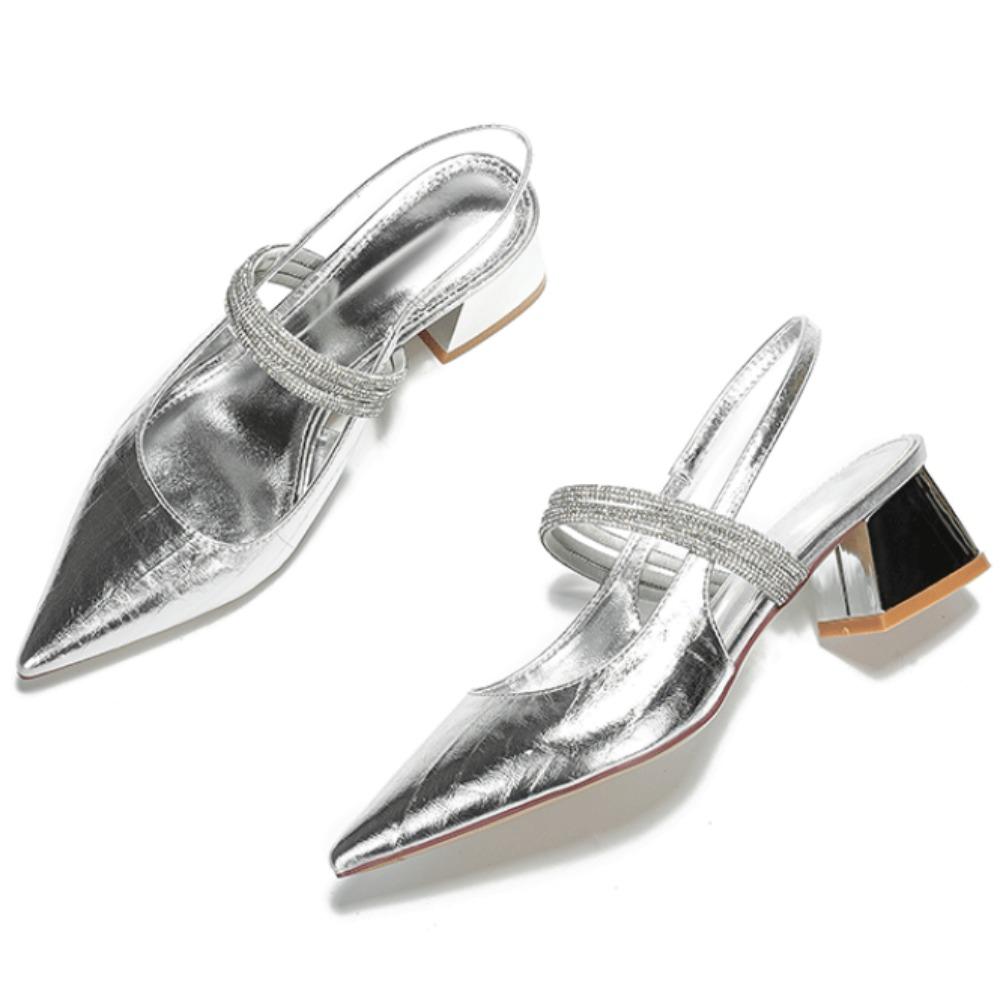 Women's Summer Sandals Pointed Head Sandals Summer 2025 New Daily Commuting Thick Heel Bag Head Women's Sandals