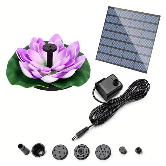 Lotus Solarwasserbrunnen mit Sprühdüsen Schwimmende Seerose Vogeltränke Brunnen Außen Gartenteich Pool Solarwasserpumpe Dekoration