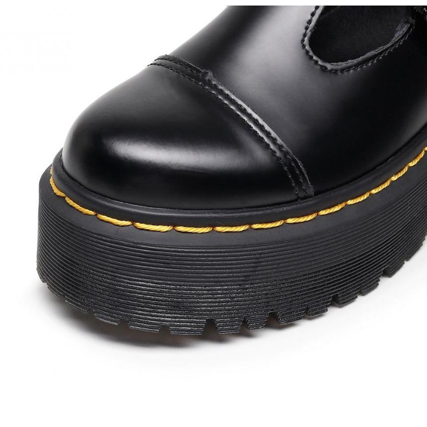 Zapatos de Mujer Mary Jane con Tira en T de Plataforma Generation, Zapatos de Cuero Genuino de Caña Baja Estilo Británico para Aumentar la Altura