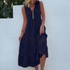 Sleeveless Women's Dress Casual Flowy A-Line Midi Tshirt Dresses With Pockets Crewneck Vocation Boho Beach Sundress