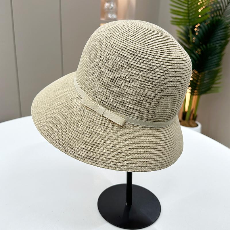 Straw hat women spring and summer straw visor bucket hat bow foldable versatile basin hat sunscreen travel hat