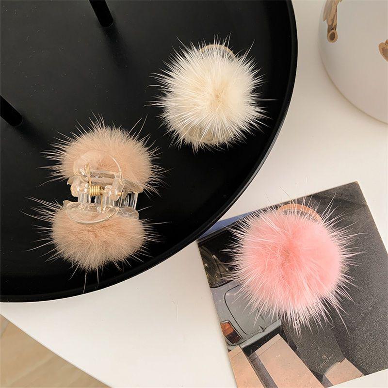 Korean Mink Fur Pom-Pom Hair Clip: Fluffy, Sweet & Cute Princess Hairstyle Claw for High Ponytail and Bangs