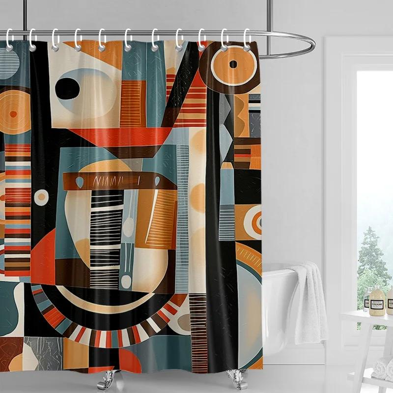Tenda da Doccia Impermeabile Arte Astratta Nordica Tenda Divisoria per Bagno Decorazione Bagno Moderna Serie di Colori Morandi