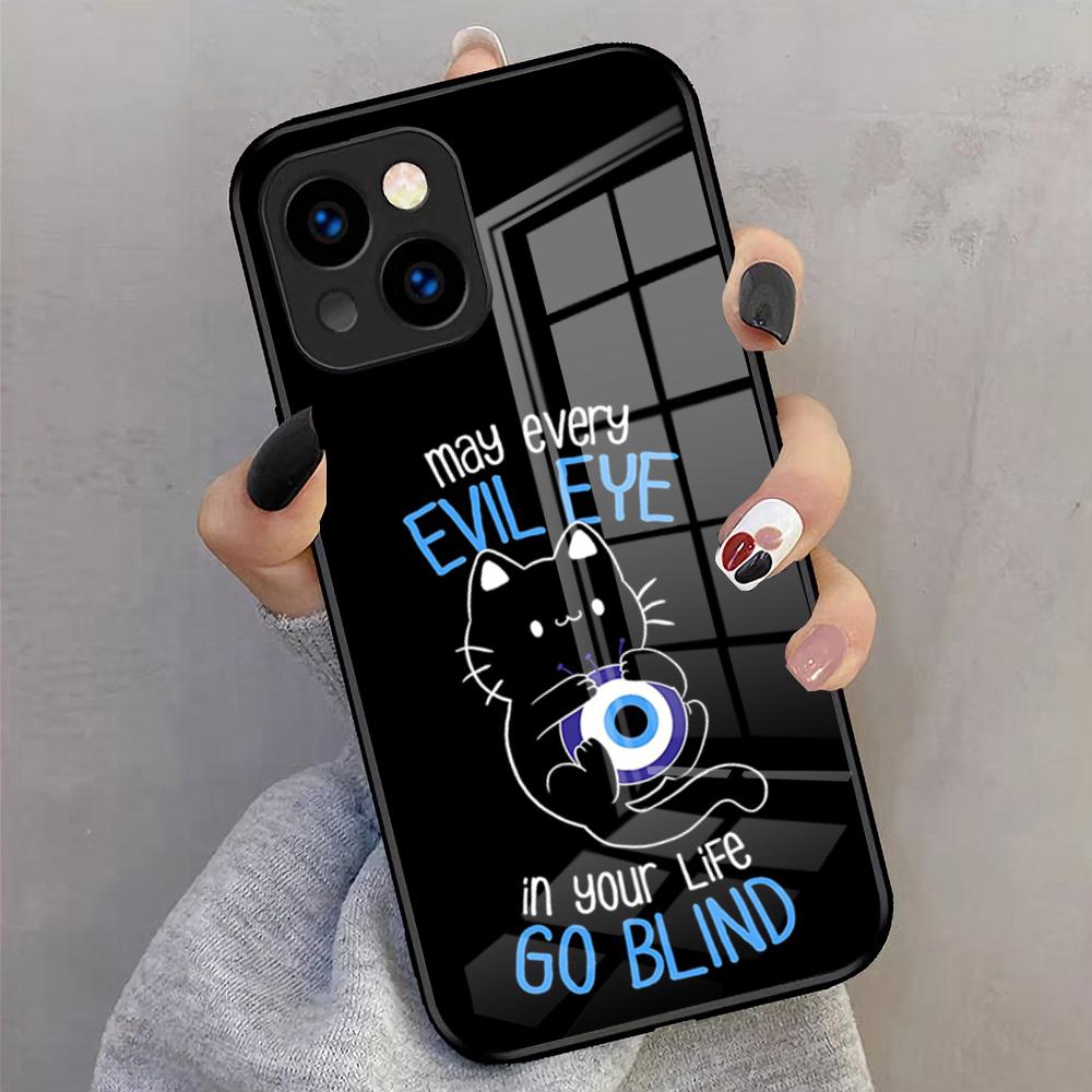

Vintage Evil Eyes Blue Phone Case For IPhone 17 Pro Max 16 15 14 Pro Max 13 11 X Xs Xr 8 7Plus Glass Cover iPhone17 Pro